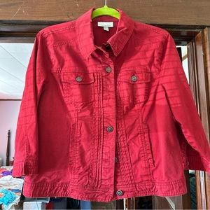 Barn Red Denim-Style Cropped Layering Jacket